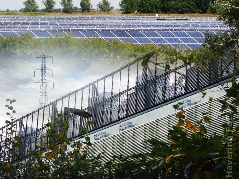 A solar farm, a pylon and a data centre